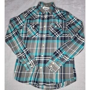 Urban Pipeline Blue Plaid Flannel Mens Small Button Up Shirt Collard Cowboy Work